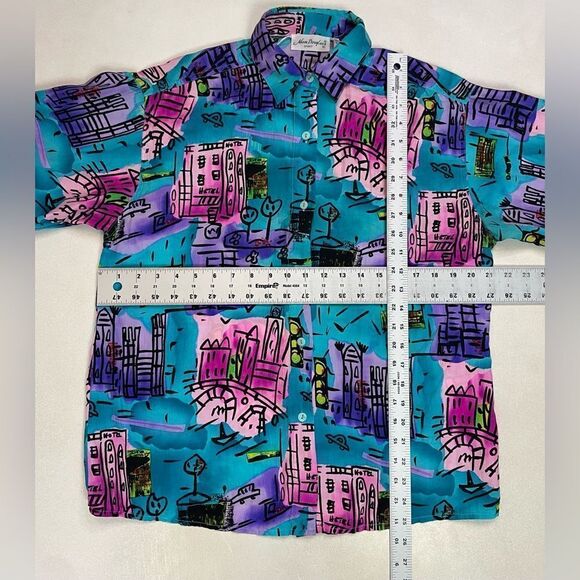 VINTAGE Adam Douglass All Over Print Silk Shirt Women Large Multicolor 90s - Picture 5 of 5
